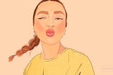 Digital illustration of a girl with a braid making a kissing face