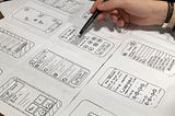 a large sketch pad with a series of sketches of wireframes