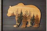 nikky-home-cute-bear-in-the-forest-decorative-wood-framed-wall-art-prints-cabin-decorgray-1