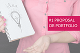 a stock image of a woman holding a notepad with the image of a lightbulb. It says “#1 proposal or portfolio”