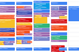 Picture of a calendar with event names blurred out, it is very colorful, compact, and seems organized. This is is before the week started.