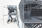 rows of metal shopping carts
