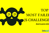 Text: TOP-5 most failed JS Challenges based on quizzes statistics. By Intspirit.