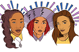 Description: A colourful illustration of the team (left to right, Ikamara, Jashmin and Lia)
