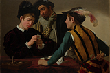 A Baroque painting from the early 17th-century picturing three men in a poker game.