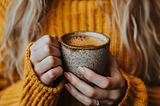 A woman in yellow sweater holding a cup of coffee, AI image created on MidJourney V6 by Henrique Centieiro and bee lee