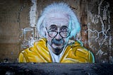 A wall mural of Einstein