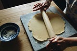 close-up of rolling dough