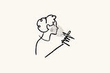 A cartoon of a person in side profile holding a phone. The light from the phone shines on their face.