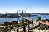 View of the bridge connecting the Russky Island and Vladivostok, Russia