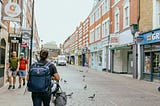 Woman pushing stroller