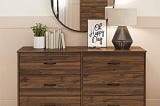 Classic 6 Drawer Walnut Dresser with Laminated Light Gray Finish | Image