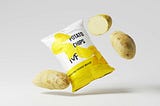 Potatoes, cut, whole, and bags of potato chips