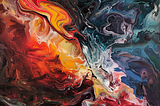 abstract colorful painting with tones of fire and water