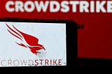 Image of CrowdStrike logo on broken mobile