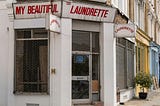 Corner of the building of the laundrette