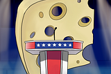 swiss cheese behind a patriotic debate podium