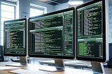 Computer screens depicting code.