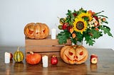 Pumpkin display for fall team building party — Book with Eva and Spark by Designs