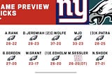 NFL Network picks for Giants-Eagles. Only one person picked the Giants to win (in overtime no less!)