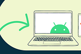 Illustration of a laptop with the Android on the screen and other tech objects in the background.