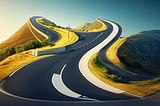 A winding road with road signs indicating obstacles along the way, symbolizing life’s journey with challenges