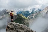 Lone person on a mountain