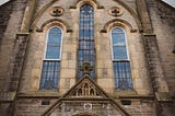 Stone front of a church building.