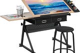 pirecart-drafting-drawing-table-adjustable-tiltable-tabletop-craft-table-with-stool-and-drawers-1