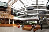 A panoramic view inside one of Microsoft’s office buildings