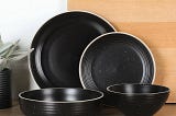 16-Piece Matte Black Embossed Speckled Dinnerware Set - Perfect for Everyday Use | Image