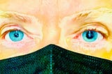 Image of authors eyes with many filters showing one eye dialated.