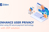 The logo Ziden, the text “Enhance user privacy when using 3D secure payment technology with ZKP solution” and the image of buying cart, credit card and identity indicators