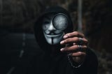 Masked man searching for clues