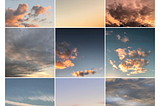 A 3 by 3 grid of photos of clouds and sky from the Instagram account of Adam Old.