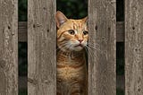 A cat is upset because it is trapped behind a fence.