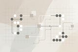 A minimalist abstract digital artwork representing nodes connected with lines in shades of beige and gray