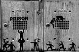 Artwork depicting people trying to get out of prison