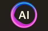 Glowing circular gradient ring in pink and blue surrounding the letters ‘AI’ on a dark background.