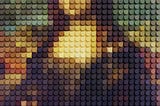 a mona lisa reinterpretation made with lego pieces.