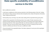 LocalBitcoins announcement disclosing the 10 states they will continue doing business in
