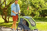 aosom-dog-bike-trailer-2-in-1-pet-stroller-with-canopy-and-storage-pockets-green-1