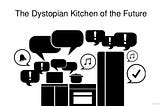 Image showing a kitchen silhouette with notifications from every appliance like the fridge, stove, pan