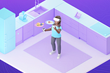 image of a 3D StellarX avatar in a virtual reality kitchen