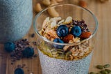 chia seed pudding with blueberries and oats