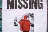 White missing poster with red abstract figure