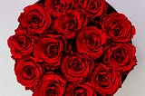 Top down view of a bunch of red roses