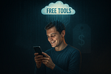 A person unknowingly trading personal data for free technology in a digital environment.