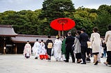 A traditional Japanese wedding procession at Meiji Jingu.
