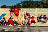 A mural on a wall showing iron man